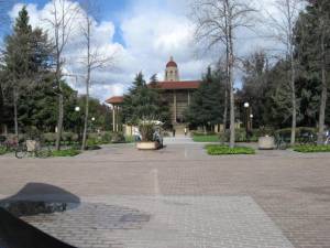 Looking out from the main entrence to Stanford Law school
