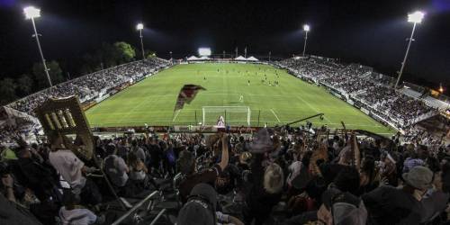 A view of the pitch from the stands at a Sacramento Republic FC match.