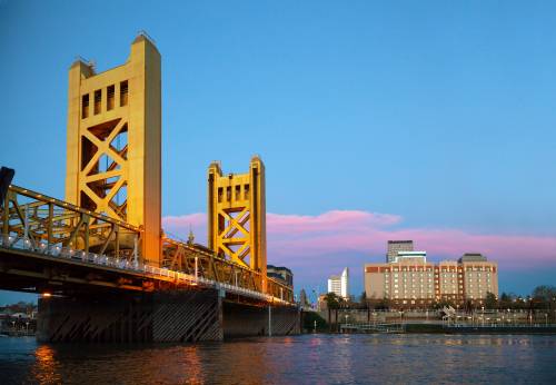 The Tower Bridge and the Sacramento River in Sacramento, California.