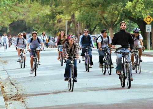 Students Biking on Campus