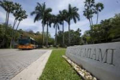 Main entrance to the University of Miami. The shuttle bus takes students all over campus.