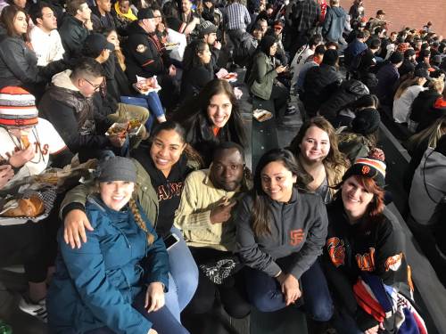 International students at a San Francisco Giants baseball game.