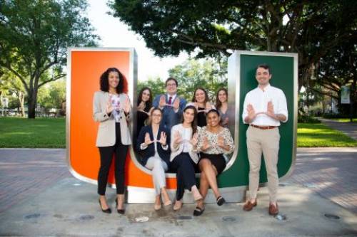 The famous University of Miami 'U' sculpture is in the center of campus.